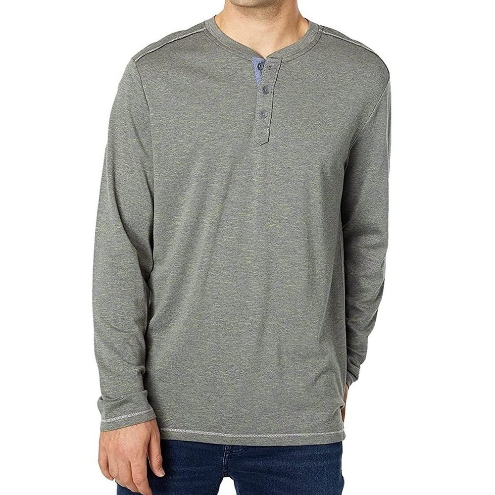 Tommy Bahama Mens XL Gray Oahu Shores Henley Long‎ Sleeve T-Shirt